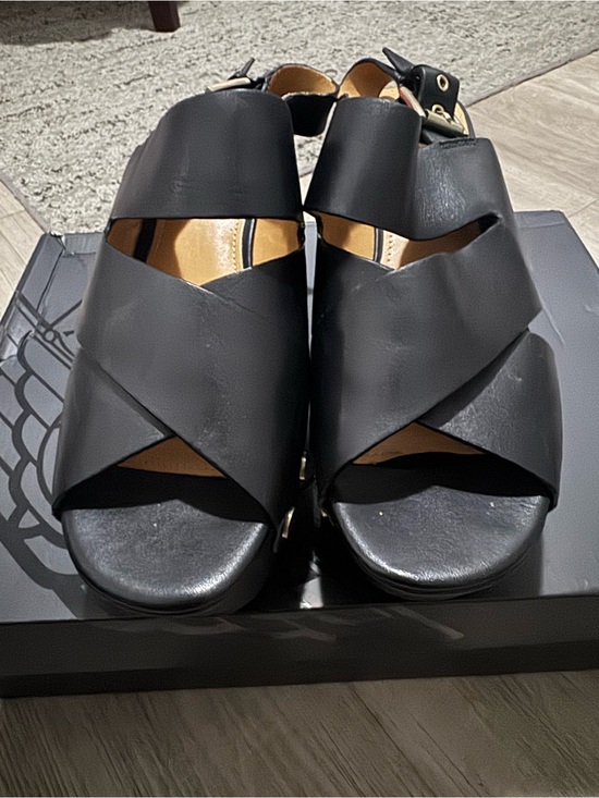 Marc Fisher Black Leather Slingback Sandals with Buckle